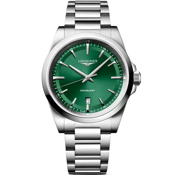 Longines Conquest orologio da uomo L3.860.4.09.6, quadrante verde, cinturino in acciaio inossidabile argento