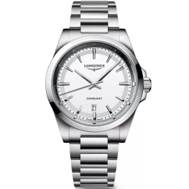 Longines Conquest orologio da uomo L3.860.4.12.6, quadrante bianco, cinturino in acciaio inossidabile argento