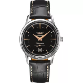 Longines Flagship Heritage orologio da uomo L4.795.4.58.0, quadrante nero, cinturino in pelle nero