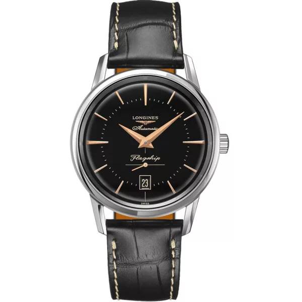 Longines Flagship Heritage orologio da uomo L4.795.4.58.0, quadrante nero, cinturino in pelle nero