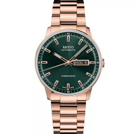 Mido Commander Datoday orologio da uomo M021.430.33.091.00, quadrante verde, cinturino in acciaio inossidabile oro rosa