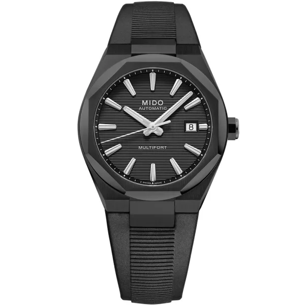Mido Multifort 8 One Crown orologio da uomo M055.507.37.051.00, quadrante nero, cinturino in silicone nero
