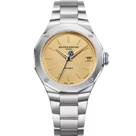 Baume & Mercier Riviera Baumatic orologio da uomo M0A10822, quadrante oro, cinturino in acciaio inossidabile argento