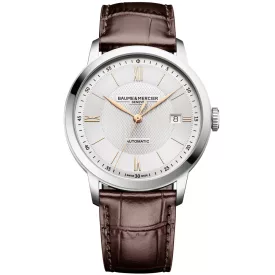 Baume & Mercier Classima orologio da uomo M0A10853, quadrante argento, cinturino in pelle marrone