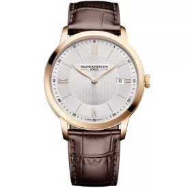 Baume & Mercier Classima orologio da uomo M0A10857, quadrante argento, cinturino in pelle marrone