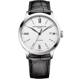 Baume & Mercier Classima orologio da uomo M0A10874, quadrante bianco, cinturino in pelle nero