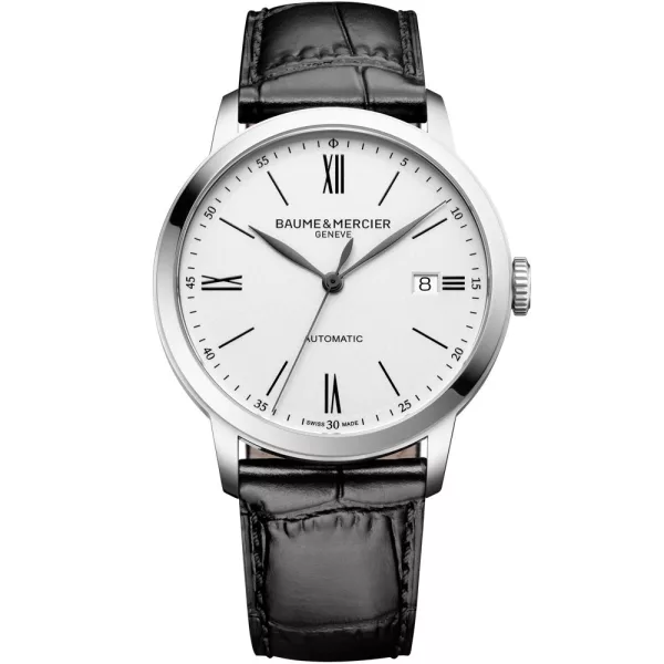 Baume & Mercier Classima orologio da uomo M0A10874, quadrante bianco, cinturino in pelle nero