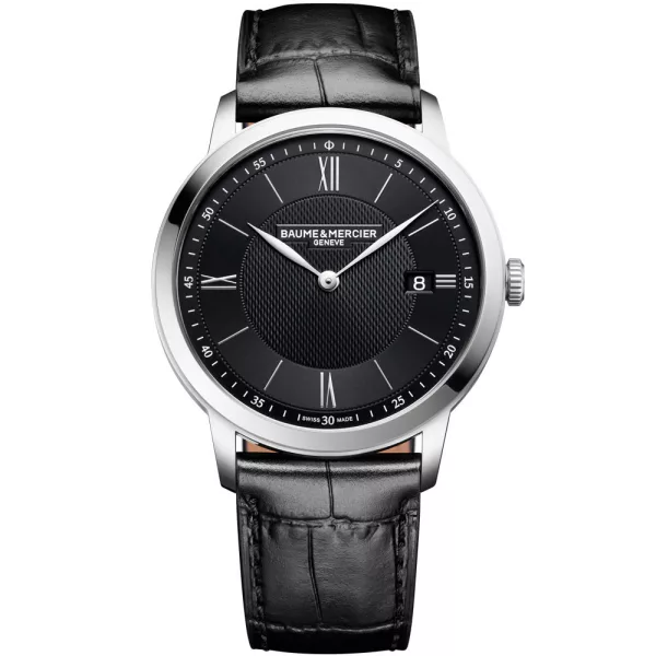Baume & Mercier Classima orologio da uomo M0A10881, quadrante nero, cinturino in pelle nero