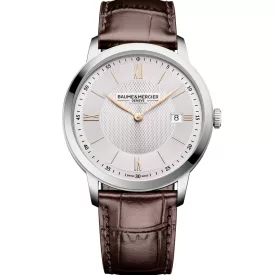 Baume & Mercier Classima orologio da uomo M0A10882, quadrante argento, cinturino in pelle marrone
