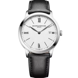 Baume & Mercier Classima orologio da uomo M0A10884, quadrante bianco, cinturino in pelle nero