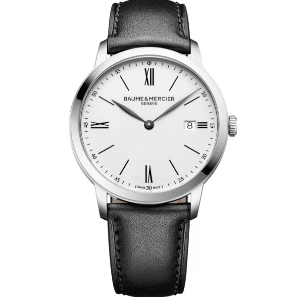 Baume & Mercier Classima orologio da uomo M0A10884, quadrante bianco, cinturino in pelle nero
