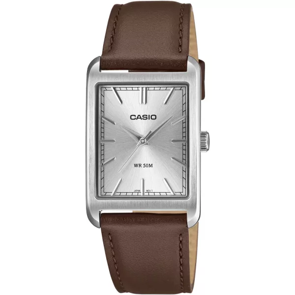 Casio Collection orologio da uomo MTP-B215L-7AVER, quadrante argento, cinturino in pelle marrone