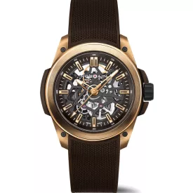 Norqain Wild ONE Skeleton 42mm Gold orologio da uomo N3000.07G04.N01.R01, cinturino in silicone marrone