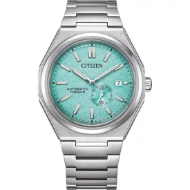 Citizen Automatic orologio da uomo NJ0180-80M, quadrante turchese, cinturino in titanio argento
