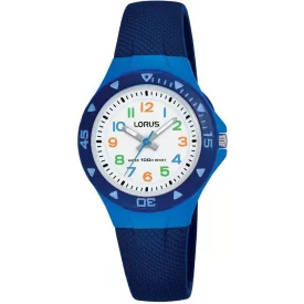 Lorus orologio per bambini R2347MX-9, quadrante bianco, cinturino in plastica blu