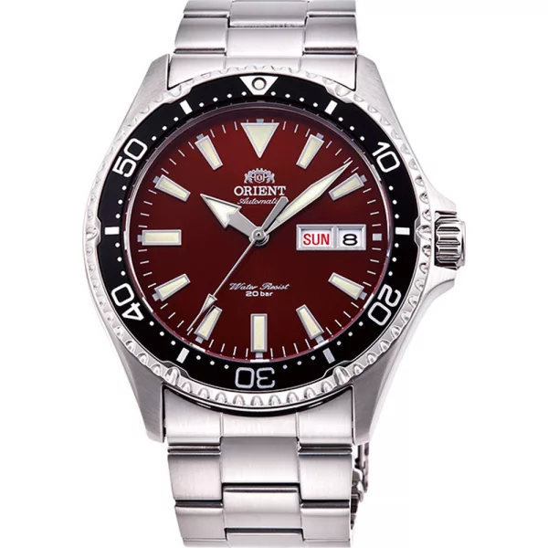 Orient Mako III Kamasu orologio da uomo RA-AA0003R39B, quadrante rosso, cinturino in acciaio inossidabile argento