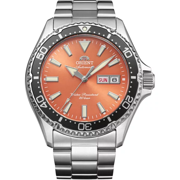 Orient Mako III Kamasu orologio da uomo RA-AA0826Y39B, quadrante giallo, cinturino in acciaio inossidabile argento