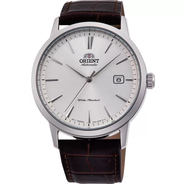 Orient Symphony orologio da uomo RA-AC0F07S30B, quadrante argento, cinturino in pelle marrone