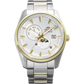 Orient Stretto Sun & Moon orologio da uomo RA-AK0312S30B, quadrante argento, cinturino in acciaio inossidabile argento