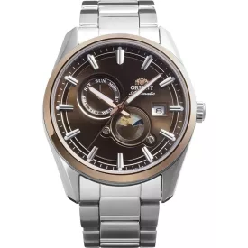 Orient Stretto Sun & Moon orologio da uomo RA-AK0313Y30B, quadrante marrone, cinturino in acciaio inossidabile argento