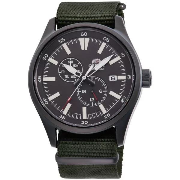 Orient Defender II orologio da uomo RA-AK0403N10B, quadrante nero, cinturino in tessuto verde