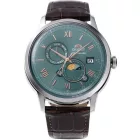 Orient Bambino Sun & Moon orologio da uomo RA-AK0805E30B, quadrante verde, cinturino in pelle marrone