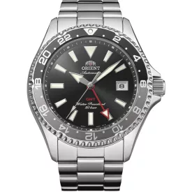 Orient Mako Diver GMT orologio da uomo RA-BC0001B30B, quadrante nero, cinturino in acciaio inossidabile argento