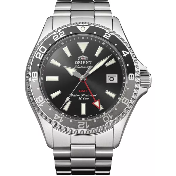 Orient Mako Diver GMT orologio da uomo RA-BC0001B30B, quadrante nero, cinturino in acciaio inossidabile argento