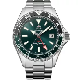 Orient Mako Diver GMT orologio da uomo RA-BC0002E30B, quadrante verde, cinturino in acciaio inossidabile argento