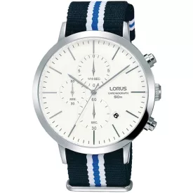 Lorus Dress orologio da uomo RM377DX-9, quadrante bianco, cinturino in tessuto bianco