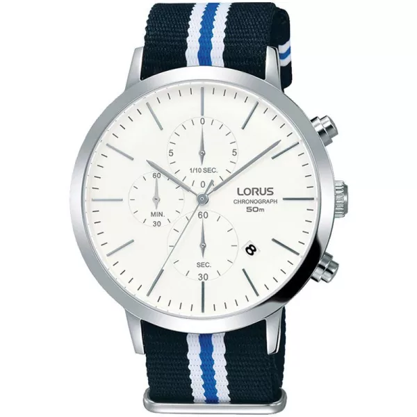 Lorus Dress orologio da uomo RM377DX-9, quadrante bianco, cinturino in tessuto bianco