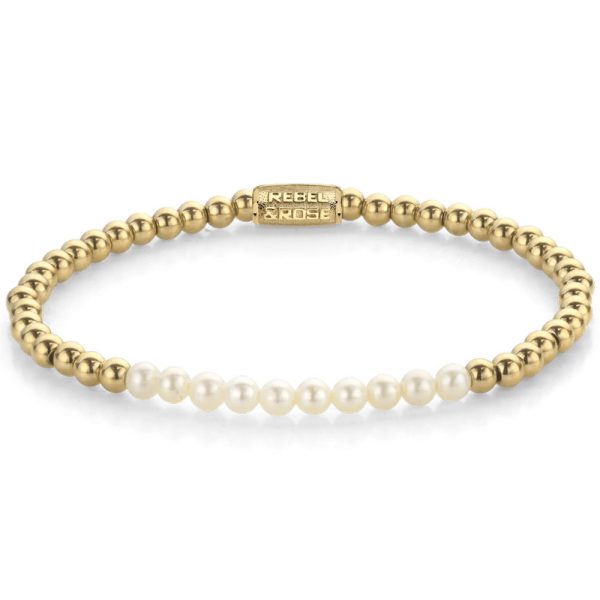 Rebel & Rose Pearl Gem meets Yellowgold femmina braccialetto XS RR-40127-G-XS