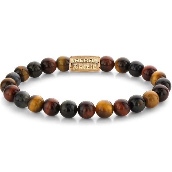 Rebel & Rose Who's afraid of the Tiger Gold Uomo braccialetto M RR-80088-G-M