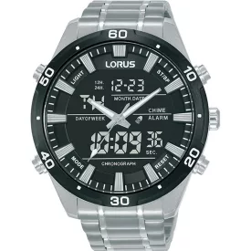 Lorus Sports orologio da uomo RW649AX-9, quadrante nero, cinturino in acciaio inossidabile argento