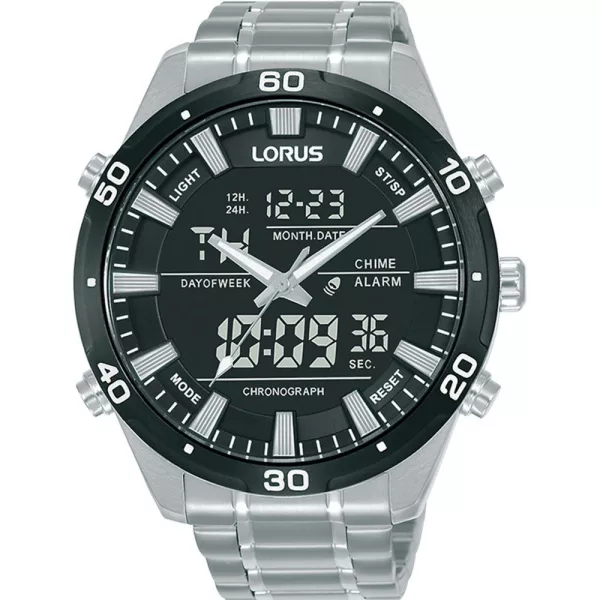 Lorus Sports orologio da uomo RW649AX-9, quadrante nero, cinturino in acciaio inossidabile argento