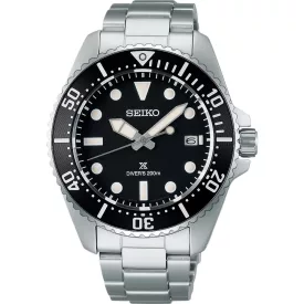 Seiko Prospex Sea Solar Diver’s orologio da uomo SNE597P1, quadrante nero, cinturino in acciaio inossidabile argento
