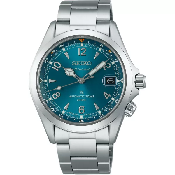 Seiko Prospex Land Alpinist in Tealpine orologio da uomo SPB503J1, quadrante blu, cinturino in acciaio inossidabile argento