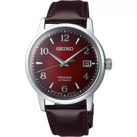 Seiko Presage Cocktail Time Nigroni orologio da uomo SRPE41J1, quadrante rosso, cinturino in pelle marrone