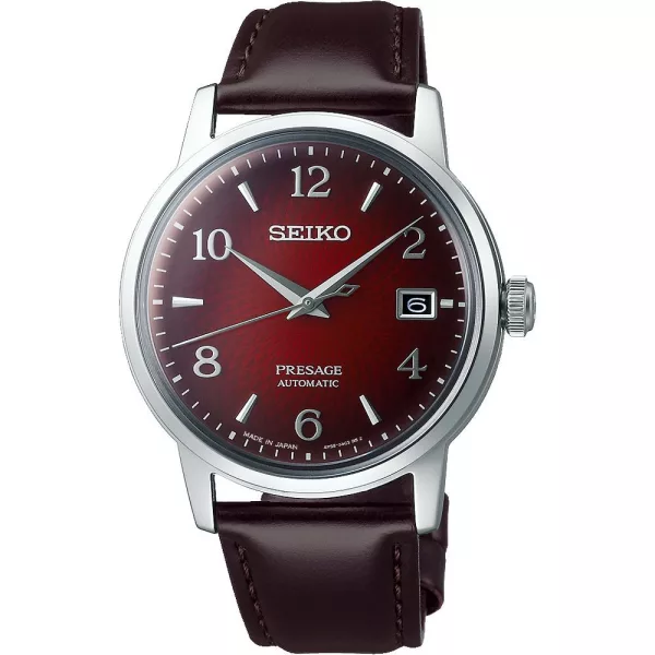 Seiko Presage Cocktail Time Nigroni orologio da uomo SRPE41J1, quadrante rosso, cinturino in pelle marrone