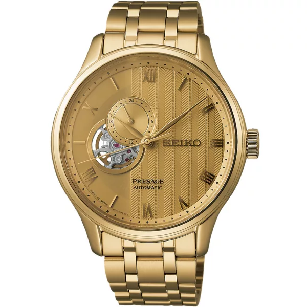 Seiko Presage Japanese Garden orologio da uomo SSA468J1, quadrante oro, cinturino in acciaio inossidabile oro