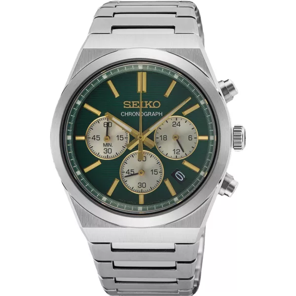 Seiko Sports Chronograph orologio da uomo SSB461P1, quadrante verde, cinturino in acciaio inossidabile argento