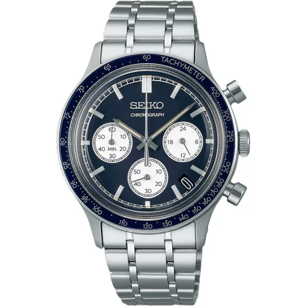 Seiko Chronograph orologio da uomo SSB477P1, quadrante blu, cinturino in acciaio inossidabile argento