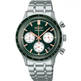 Seiko Chronograph orologio da uomo SSB481P1, quadrante verde, cinturino in acciaio inossidabile argento