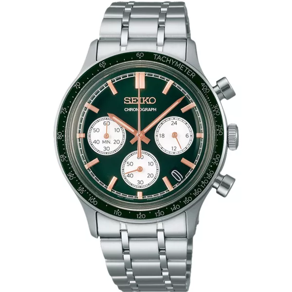 Seiko Chronograph orologio da uomo SSB481P1, quadrante verde, cinturino in acciaio inossidabile argento