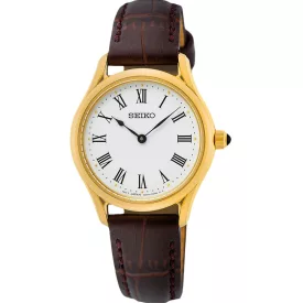 Seiko Classic orologio da donna SWR072P1, quadrante bianco, cinturino in pelle marrone