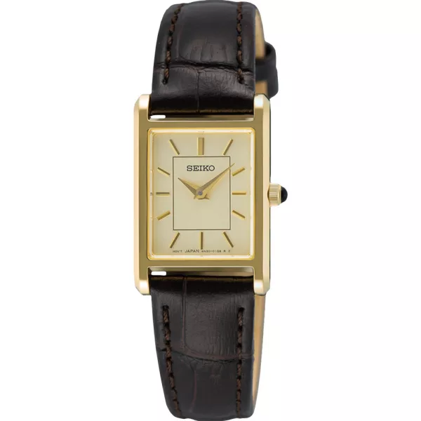Seiko Classic orologio da donna SWR110P1, quadrante oro, cinturino in pelle marrone