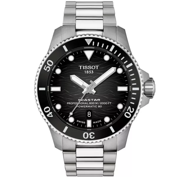 Tissot Seastar 2000 orologio da uomo T120.907.11.051.00, quadrante nero, cinturino in acciaio inossidabile argento
