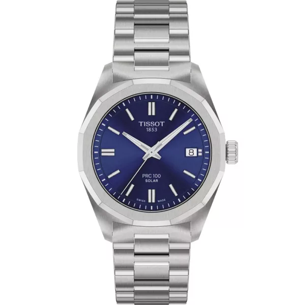 Tissot Classic PRC 100 Solar orologio da donna T151.822.11.041.00, quadrante blu, cinturino in acciaio inossidabile argento